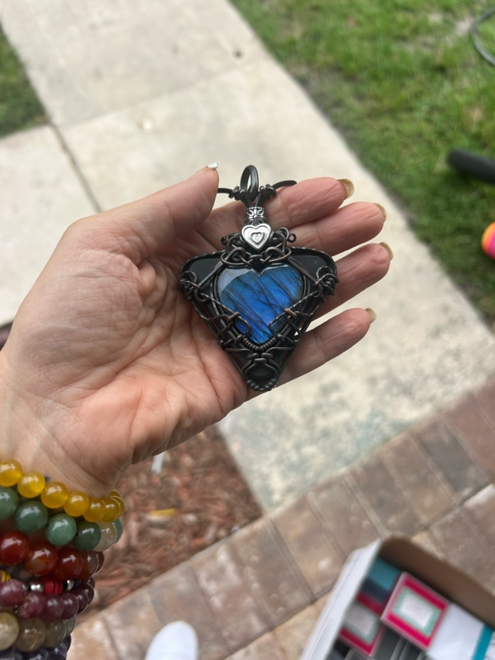 BLUE LAB Heart & SHUNGITE pyramid necklace